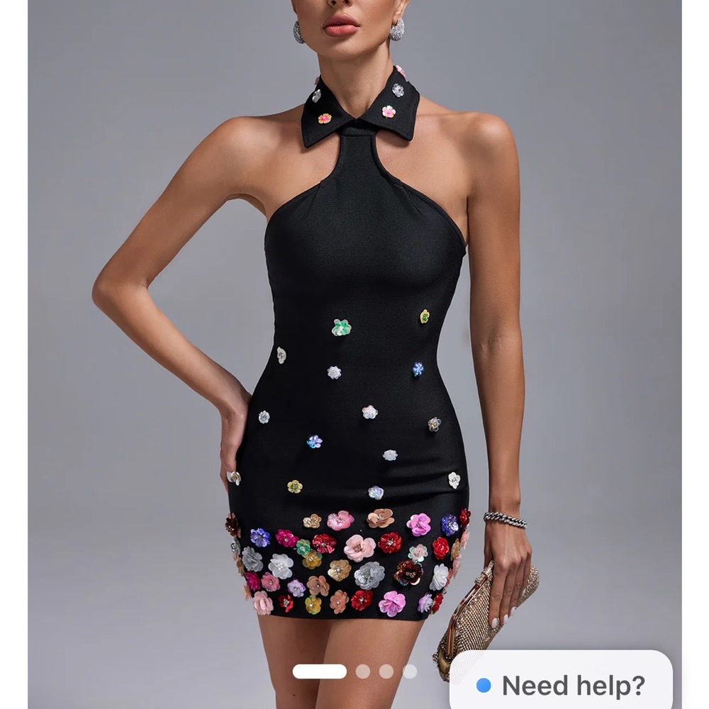 Elegant Black Floral Halter Dress